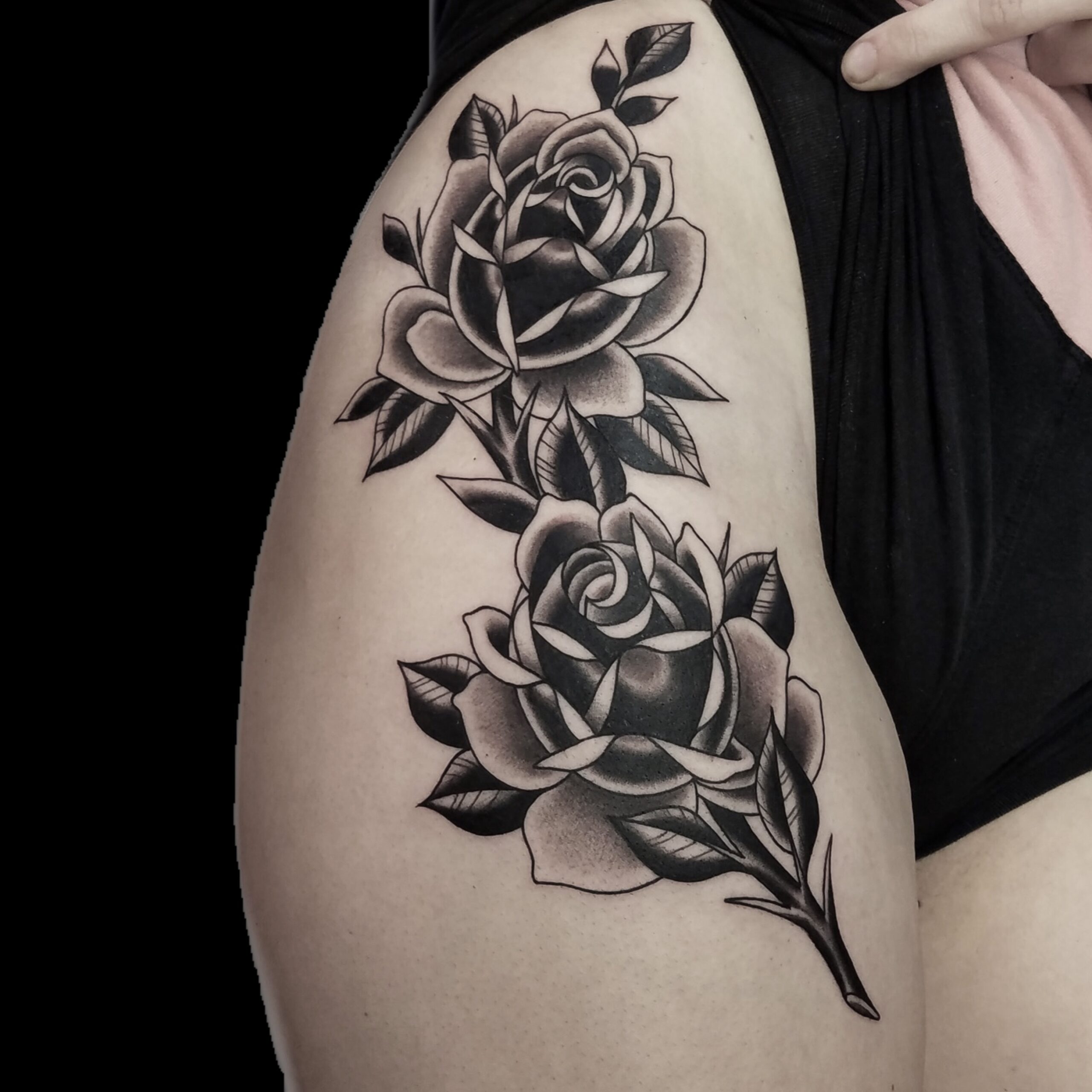 Blackwork Tattoo, Upper Arm Tattoo, Rose Tattoo | DH Tattooing - Livermore, California's Premier Tattoo Studio
